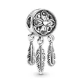 S925 sterling silver dreamcatcher charm with heart center and three feather pendants - Dreamcatcher Heart Feathers