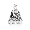 Sparkling silver Christmas tree charm with white pavé crystals and cutout center - White Rhinestone Christmas Tree (G4-16)