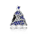 Silver Christmas tree charm bead with blue zircon stones and star detail on white background - Royal Blue Christmas Tree (G4-16)