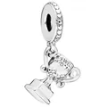 Silver trophy charm bead with Well Done engraving and floral details for DIY bracelets - Well Done Trophy