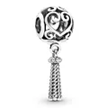 Silver openwork heart charm bead with woven tassels for DIY charm bracelets - Hollow Heart Tassel Sphere