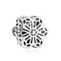 Oxidized silver hollow flower charm bead with intricate snowflake floral patterns - Six-Petal Floral Hollow