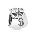Silver money bag charm with dollar sign for DIY bracelets, retro S925 style - Money Bag Dollar Sign
