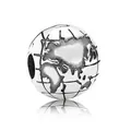 Silver globe charm for DIY bracelets featuring detailed black oxide world map outlines - Oxidized Globe
