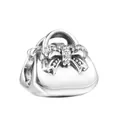 Silver handbag charm with sparkling bow and pavé zirconia for DIY bracelets - Micro-Inlaid Zirconia Handbag