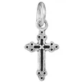 Vintage silver-tone cross pendant bead with oxidized finish and detailed dot relief - Vintage Cross
