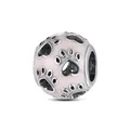 Detail of pink enamel charm bead with silver paw print patterns for DIY bracelets - Normal Specification / Silver Pink Multi-Paw Print Bead (#44)