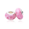 Macro shot of S925 silver core glass beads with pink floral patterns for DIY bracelets - Pink Floral Style (Style 1)