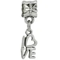 Silver bow knot charm with LOVE letter heart pendant in vintage metal finish - Bow Love Letters