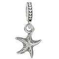 Starfish pendant charm in oxidized 925 silver finish with embossed heart pattern loop - Radial Starfish