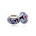 Detail of S925 sterling silver glass beads with blue and pink floral patterns - Blue & Pink Floral on Black Background (Style 5)