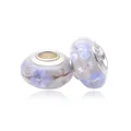 Set of two light purple glass beads with floral patterns and S925 silver metal core - Light Purple Floral Pattern (Style 9)