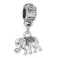Silver vintage elephant charm bead for DIY bracelets with detailed texture - Granulated Elephant