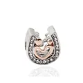 Rose gold horseshoe heart charm with parent and child silhouette and zircons - Horseshoe Figure Style (5223750110851) / Rose Gold And Silver