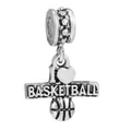 Silver vintage I love Basketball charm bead with 3D ball pendant for DIY jewelry - Basketball Heart Text
