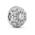 Silver alloy bead charm with pave-set sparkling zircon flower pattern and hollow center - Silver Snowflake Hollow Spherical Bead (#20)