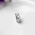 Silver bead spacer with white enamel heart patterns for jewelry making - White