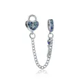 Dettaglio catena di sicurezza lucchetto a cuore in argento con zirconi blu e chiave - Blu