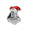 Silver Santa Claus bead with red enamel hat for DIY charm bracelets and jewelry - Red Enamel Santa Claus
