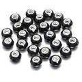 Faceted black crystal glass beads with silver metal core for DIY bracelet making - 14x9mm Hole 4.5mm / Black