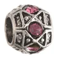 Dettaglio di perla charm in lega d'argento con strass rosa e motivi floreali neri - Rosa