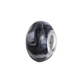 Polished black and white marble pattern glass charm bead with silver metal core - Black and White Ink