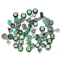 50 pieces green crystal glass charms with large holes for DIY jewelry bracelets - 50 Pieces Set / Dark Green