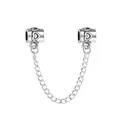 Silberne Sicherheitskette mit eingravierten Herzen für DIY-Armbänder auf weißem Grund - AQL-06 Silber (Hohl Herz)