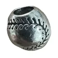 Silver vintage baseball charm bead with engraved stitching for DIY bracelets - Baseball Style