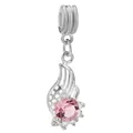 Pink gemstone charm with silver wing design for DIY bracelets and necklaces - Pink Rhinestone Wing Pendant (37)