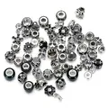 Macro detail of antique silver large hole beads with S925 engraving for DIY jewelry - 50 Pieces Set / Black