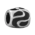 Silver bead with black enamel wave pattern for DIY charm bracelets and jewelry making - Wave Geometric Texture Style