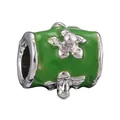 Emerald green enamel charm bead with silver floral accents for DIY jewelry making - Grass Green Silver Floral Style (7)