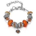 Silver-plated charm bracelet with amber acrylic beads and crystal heart pendant - Adjustable Length Small / Gold