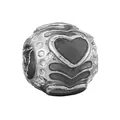 Classic silver heart charm with black enamel petals for DIY bracelets and jewelry - Vintage Enamel Heart Style