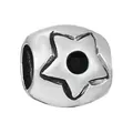 Classic silver ball charm with black gemstone star inlay for DIY beaded bracelets - Pentagram Black Gemstone Style