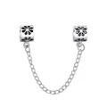 Sicherheitskette aus Silber mit schwarz-weißem Blumenmuster für Charm-Armbänder - AQL-02 Hellsilber (Emaille Blume)