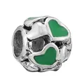 Silver bead charm with green enamel hearts for DIY charm bracelets and jewelry - Green Heart Pattern Ball Style (11)