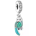 Silver tropical parrot dangle charm with green crystals and colorful enamel finish - Tropical Parrot Colorful Dangle Style (14)