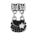 Classic silver heart charm with black crystal petals and white star detail - Black Pocket Star Pendant