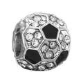 Soccer ball charm bead in silver finish with black enamel and sparkling zircons - Soccer Rhinestone Enamel Style