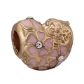 Golden heart charm with pink enamel flowers and crystals for DIY bracelet jewelry - Normal Specification / Gold Pink Flower Heart Style (24)