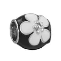 Classic black enamel charm bead with white flower pattern for DIY charm bracelets - Black Background White Flower Cylinder Style