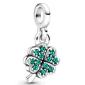 Silver four-leaf clover charm bead with emerald green crystals for DIY bracelets - Emerald Four-Leaf Clover Dangle (20)