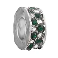 Silver bead charm with alternating emerald green and white crystals for DIY bracelets - Green and White Band Style (22)