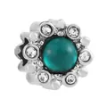 Silver charm bead with a teal gemstone center and white zircon stones in floral design - Teal Petal Bezel Style (23)