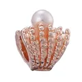 Rose gold heart bead charm with textured ridges and pearl inlay for modular bracelets - Crown Pearl Texture Design (3)