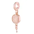 Detailed view of rose gold heart pendant with intricate cutouts and a small key charm - Vintage Key Lock Hole Pendant (5)