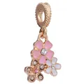 Floral heart charm in gold finish with pink enamel flowers and clear zircon stone - Rose Gold Layered Pink White Flower Pendant (40)