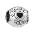 Antique silver family heart bead in spherical design with heart cutout and engraving - FAMILY Hollow Round Bead Style (23)